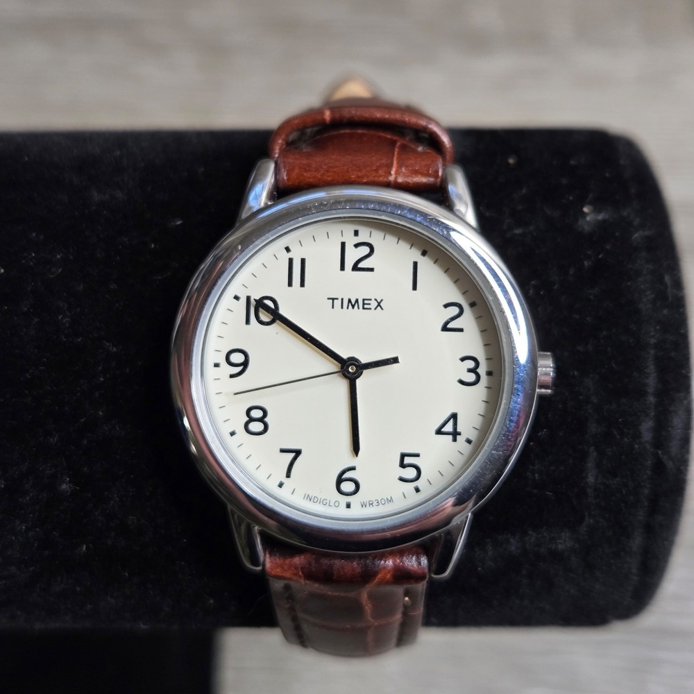 Timex Indiglo Watch TW2R30300 Quartz Cream Dial Brown‎ Cowhide Strap Working 7.5